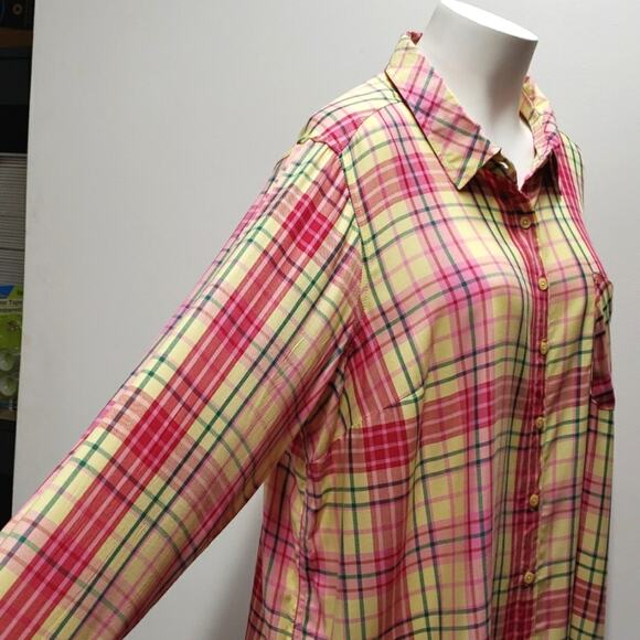 Torrid Pink and Yellow Plaid Button Down Shirt - Picture 3 of 13